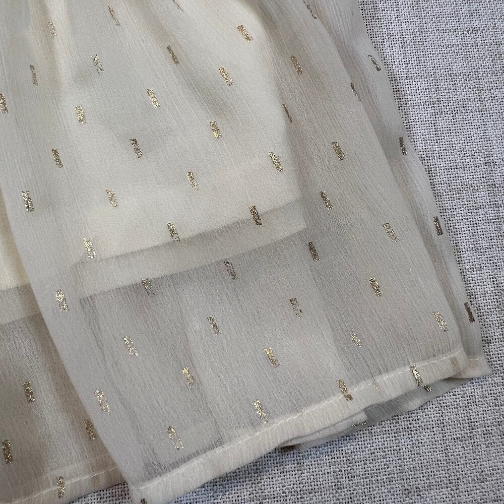Sweet Wanderer Boho Midi Dress Cream Ruffle Sleeve Tie Waist Gold Size L - Picture 2 of 8
